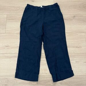 Women's Navy Linen Wide Leg Pant